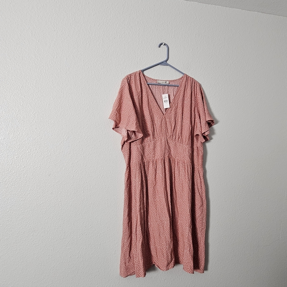 Loft Women’s Pink Polka Dot Midi Dress Sz 18